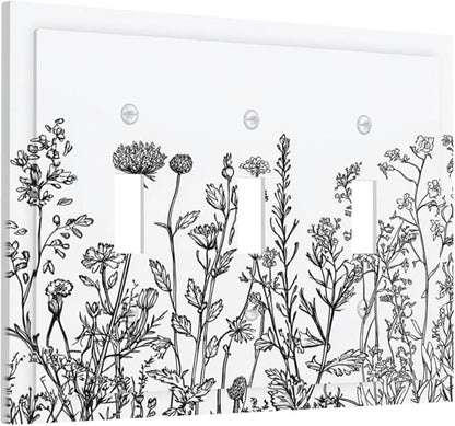 Decorative Switch Plates Floral Wildflower Rustic Plant Leaves 3 Gang Wall Plate Triple Toggle Light Switch Cover Faceplate Electrical Wall Panels For Farmhouse Cabin Decor