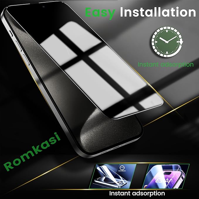 4 Pack Privacy Screen Protector for iPhone 15 Pro Max 6.7 Inch with 4 Pack Camera Lens Protector, Anti Spy Tempered Glass Film, Anti-Scratch, Touch Sensitive, Case Friendly