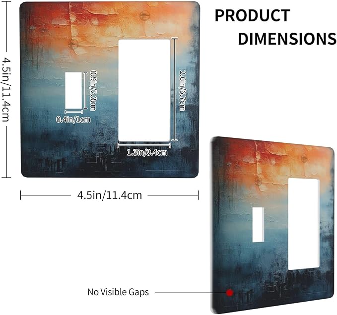Blue Orange Abstract Modern Minimalist Oil Painting 2 Gang Combo 1 Toggle 1 Rcoker Light Switch Covers Decorative Switch Plates Electrical Switch Plates and Outlet Covers for Home 4.5 X 4.5 IN
