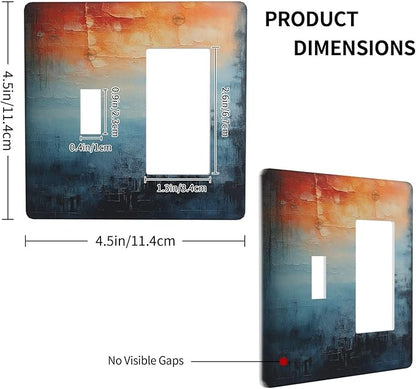 Blue Orange Abstract Modern Minimalist Oil Painting 2 Gang Combo 1 Toggle 1 Rcoker Light Switch Covers Decorative Switch Plates Electrical Switch Plates and Outlet Covers for Home 4.5 X 4.5 IN