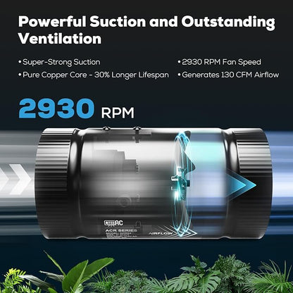 4 Inch Inline Duct Fan with Speed Controller –130 CFM, Ultra-Quiet 48dB, 5W Energy Efficient – for Grow Tents, Hydroponics, Attic, Greenhouse, Ventilation, Exhaust (4in Inline Fan)
