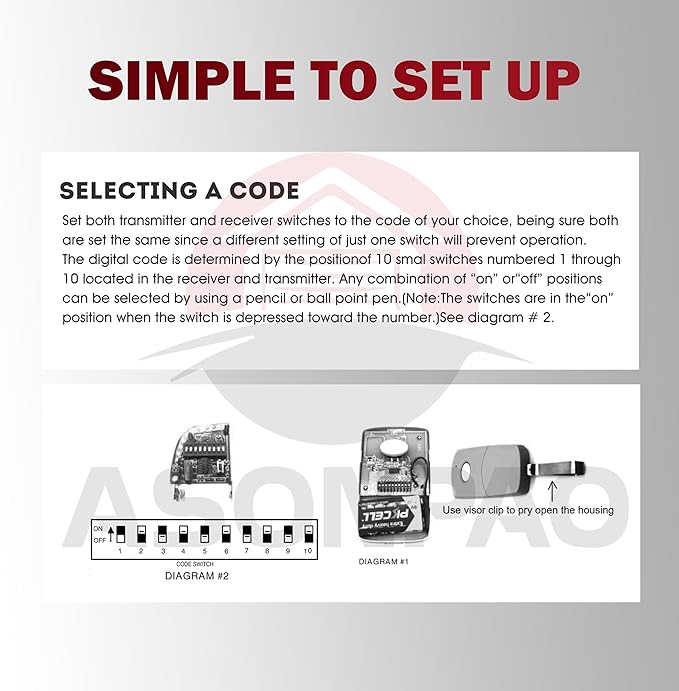 2X Multicode Linear 308911, 10 Dip Switch Gate Opener Remote 300MHz, Multi Code Garage Door Opener Remote, 3-Year-Warranty