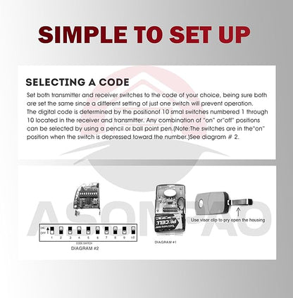 2X Multicode Linear 308911, 10 Dip Switch Gate Opener Remote 300MHz, Multi Code Garage Door Opener Remote, 3-Year-Warranty
