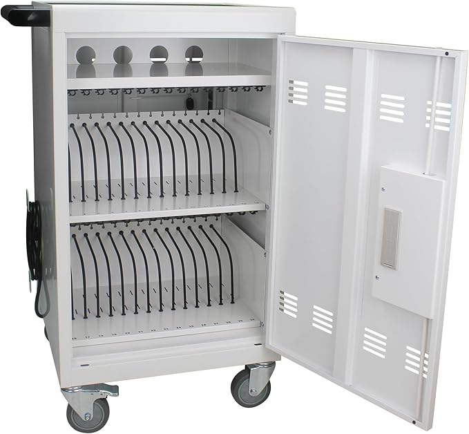 Laptop Charging Cart, 30 Laptop Storage Cart, Electronic Combination Lock,Mobile Charging Cabinet for iPads up to 16.3", Chromebook Devices, Cord Management.School,Business.White