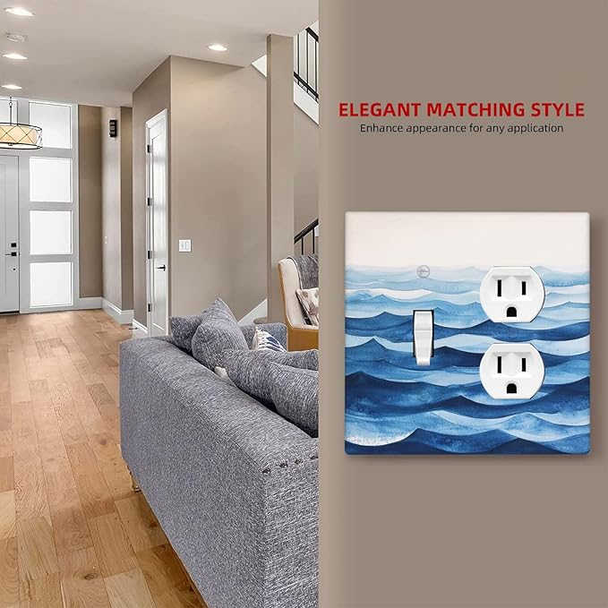 Outlet Covers Blue Watercolor Textured Abstract Ocean Wave 1 Toggle 1 Duplex Switch Plate Covers Electrical Light Switch Cover Plate Decorative Wall Plate Socket Cover for Bedroom living Room Decor