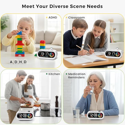 Mooking Digital Visual Timer for Kids, Large LED Digital Alarm Clock for Bedrooms, Rechargeable 199-Minute Silent Countdown Timers, Focus & Smoother Routines, Fitness Baking Studying Teaching