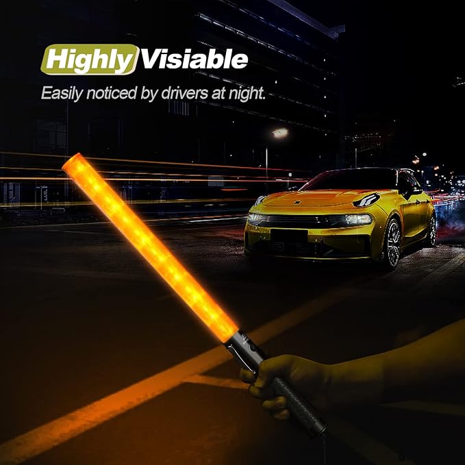 RoadHero 21 Inch Traffic Wand, Yellow LED Traffic Control Baton with 2 Flashing Modes, Night Safety Light Wand with Side Clip for Airport, Parking, Car Directing