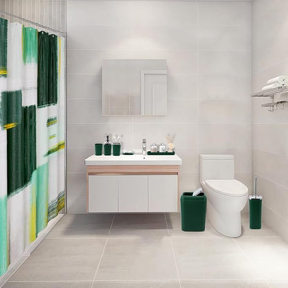 Dark Green Bathroom Accessories Set, Bathroom Sets with Shower Curtain, Green Bathroom Accessories with Trash Can, Soap Dispenser, Soap Dish, Toilet Brush Holder, Qtip Holders for Bathroom