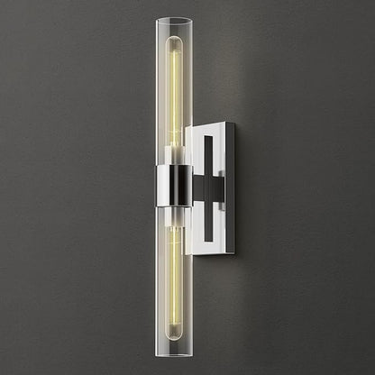 YUYI Nickel Wall Sconce Light, 22.8'' Indoor Sconces Wall Decor with Clear Glass Shade, Bathroom Vanity Wall Lights for Bathroom Living Room Bedroom Hallway Fireplace Staircase