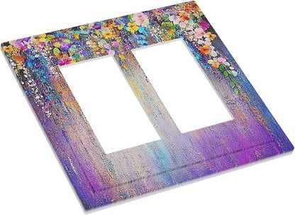 Colorful Country Flower Wildflower Floral Decorative Outlet Covers 2 Gang Double Gfci Rocker Electrical Wall Panels Light Switch Cover Plate For Bed Room Living Room Decor