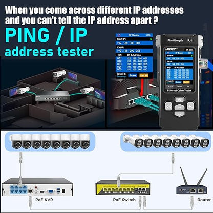 NF-8506 Network Cable Tester with IP Scanne Network Rate Test,/NCV POE/Ping/TDR CAT5 CAT6,Network Tester Cable Toner for RJ11 RJ45 LAN Ethernet Cable Tester Telephone Cable Finder Network Tool