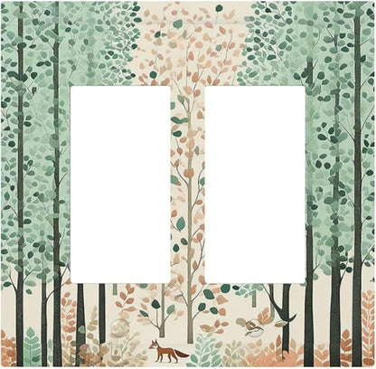 Boho Wildflower Forest Woodland Animals Decorative Outlet Covers 2 Gang Double GFCI Rocker Light Switch Cover Plate Electrical Wall Panels for Bedroom Bathroom Decor