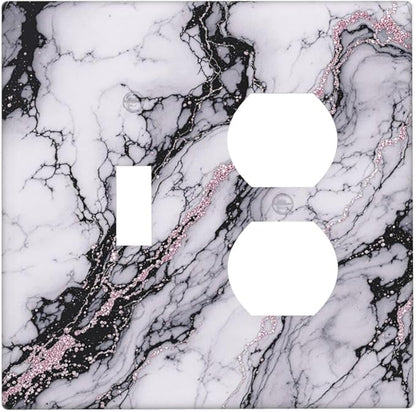 Wallplates White Marble Pattern Black Lines Pink Lines 1 Toggle 1 Duplex Switch Plate Electrical GFCI Faceplate Decorative Light Switch Covers for living Room Office Decor