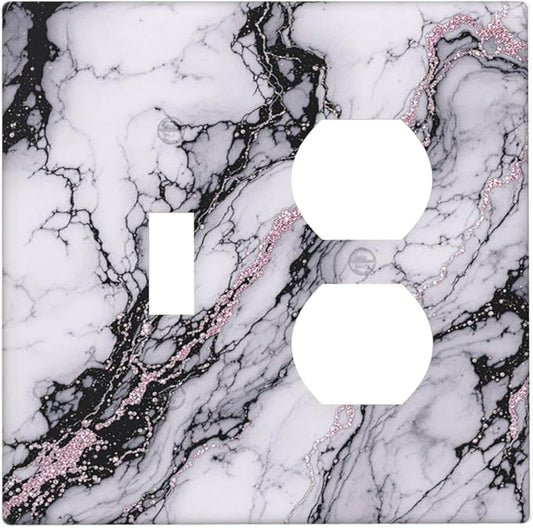 Wallplates White Marble Pattern Black Lines Pink Lines 1 Toggle 1 Duplex Switch Plate Electrical GFCI Faceplate Decorative Light Switch Covers for living Room Office Decor