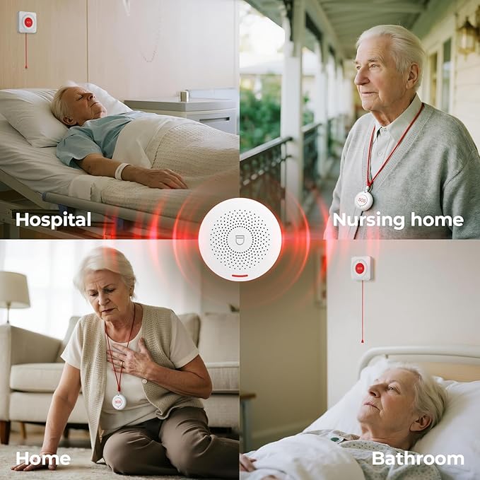 Caregiver Call Button Wireless Call Button for Elderly at Home,WiFi Panic Button,Life Alert Systems for Seniors No Monthly Fee (whiter2)