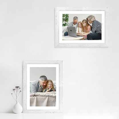 iRahmen 10x14 Picture Frame Set of 4 with Tempered Glass, Distressed White Frame Display 8x12 Picture with Mat or 10 x 14 Without Mat, Wood Rustic Photo Frames for Horizontal or Vertical Wall Mounting