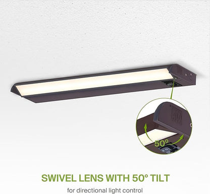 ASD Swivel LED Under Cabinet Lighting Bronze, 24 Inch 12W, Hardwired or Plug-in, 2700K/3000K/4000K, Hi/Low Switch, Rotatable Lens, Dimmable Linkable Under Counter Light for Kitchen, ETL & Energy Star