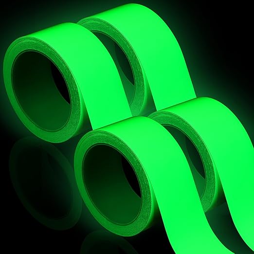 4 Rolls Glow in The Dark Tape 32.8 ft x 2 Inch Luminous Phosphorescence Green Long Lasting Bright Glow Tape for Halloween Night Decorations, Theater Stages, Stairs, Walls, Steps and Exit Sign