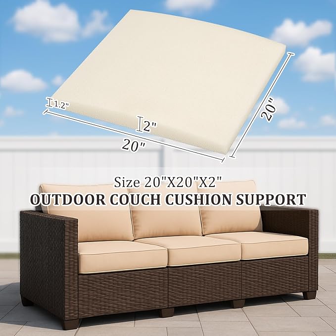 HAVARGO Couch Cushion Support for Outdoor Sagging Seat 20x20x2 Inches Couch Supports for Sagging Cushions, Quick-Drying and High Density Foam Sofa Cushion Support with Anti Slip Mesh Fabric Set of 3