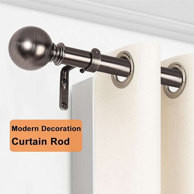 Curtain Rods for Windows 18 to 145 inches, 1 Inch Modern Metal Drapery Rods, Adjustable Heavy Duty Curtain Pole with Round Finials(18"-145"Antique Nickel)