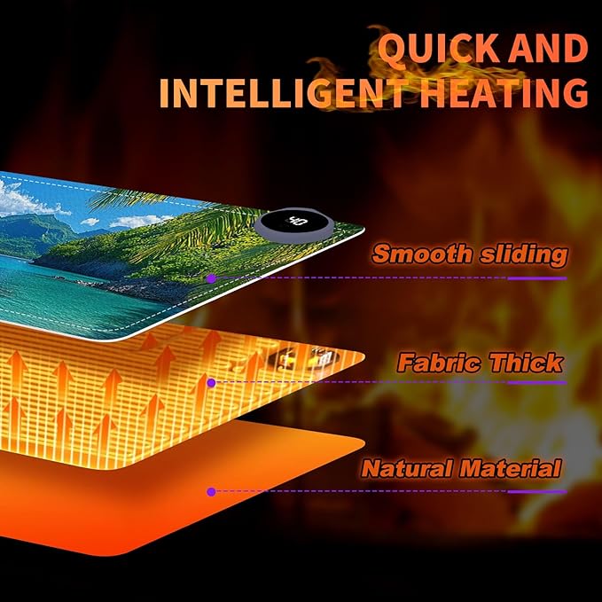 Heated Mouse Pad 31.5x13 in 3-Temp Fast Heating Desk Mat with Auto Timer Warmer for Hands Wrist Pain Relief Waterproof Keyboard Mat for Office, Gaming, Home, Tropical Paradise Beach