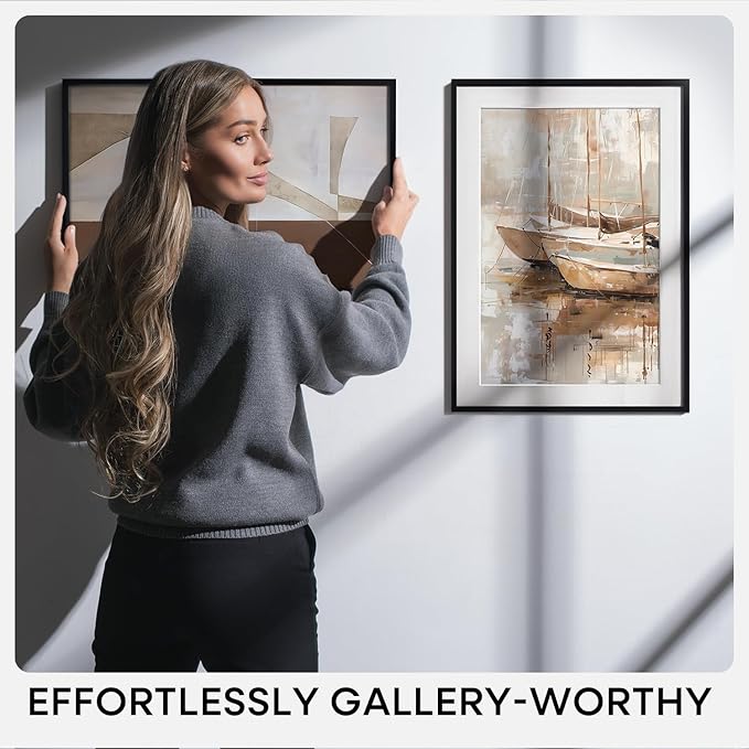 Homeforia 11 x 17 Picture Frame Black, High End Metal 11x17 Poster Frames with Mat 8x12 for Photo, 11 x 17 Black Frame Matted to 8 x 12 inch Print, 17x11 Thin Frame, Tempered Glass, Wall Kit, Set of 3