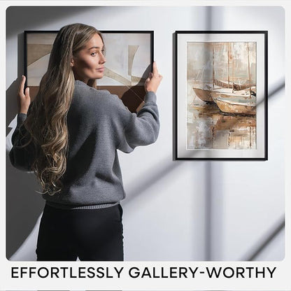 Homeforia 15x15 Picture Frame Black, High End Metal 15 x 15 Square Poster Frames with Mat 11 x 11 Photo, 15x15 Black Frame Matted to 11x11 Print, 15by15 Thin Frames, Tempered Glass, Wall Kit, Set of 3