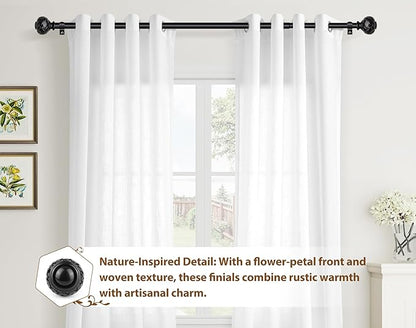 TONIAL 2 Pack Black Curtain Rod 32 to 58 Inches, 7/8 Adjustable Curtain Rods for Windows 20 to 84 Inches, Splicing Drapery Rods Heavy Duty with Netted Texture Finials