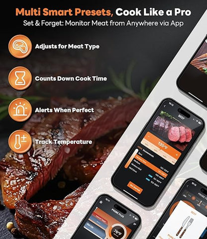 Beelicious Pro Wireless Meat Thermometer – Stable Bluetooth Smart Probe with ±1.8℉ Accuracy, 0.5s Fast Response & Long-Lasting Battery, IP67 Waterproof, App Controlled for Grill, Oven, Air Fryer