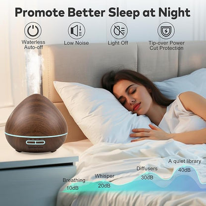 Essential Oil Diffuser for Home: 500ml Oil Diffuser 7 Colors Light Aroma Diffuser with Remote Control for Home, Office, Bedroom, Child’s Room Brown