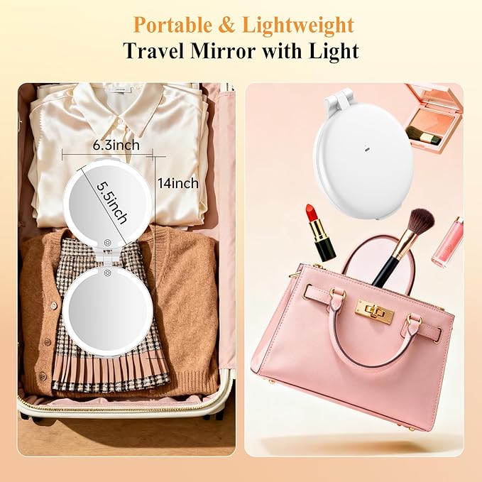 FUNTOUCH Magnifying Mirror 30X 1X Double Sided Magnification Makeup Vanity Mirror Rechargeable Lighted Mirror with 3 Color Setting Adjustable Rotation LED Vanity Desk Mirror
