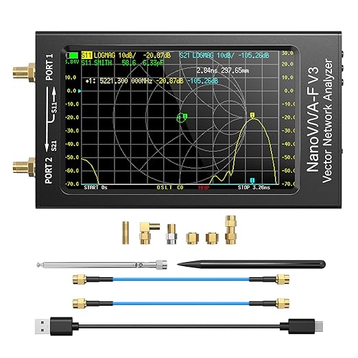 Seesii NanoVNA-F V3 Vector Network Analyzer, [Upgraded] 1MHz-6GHz 4.3 Inch HF VHF UHF VNA Antenna Analyzer, Measuring S-Parameter Voltage SWR,Phase,Delay,Smith Chart,RTC Real-time,801 Scan Points