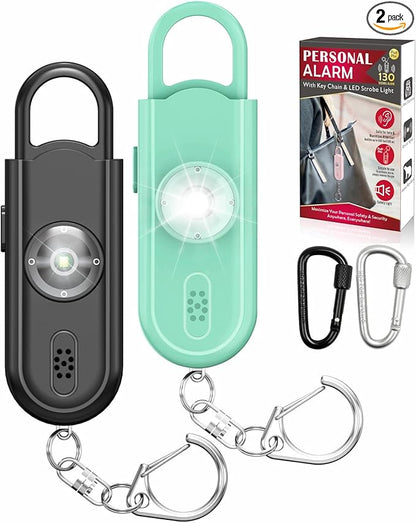 Safe Sound Personal Alarm, 2 Pack 130 dB Loud Siren Song Emergency Security Alarm Keychain with Strobe LED Light, Personal Sound Safety Siren for Women, Men, Children, Elderly