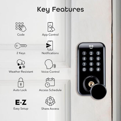 Geeni Keyless Entry Door Lock with Keypad, Smart Locks for Front Door, Electronic Keypad Smart Deadbolt Lock, Auto Lock, 2 Keys, Voice, and App Control - Battery Powered, Share Access, Alerts