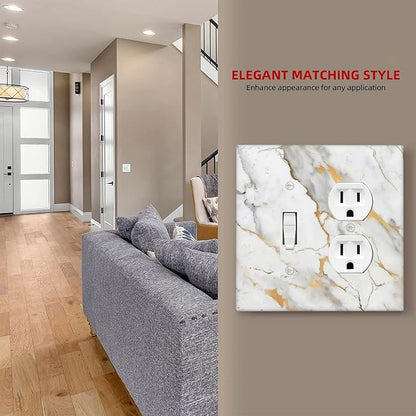 Wallplates Marbling Style White Background Gold Gray Stripes 1 Toggle 1 Duplex Switch Plate Electrical Gfci Faceplate Decorative Light Switch Covers For Bathroom Kitchen Decor