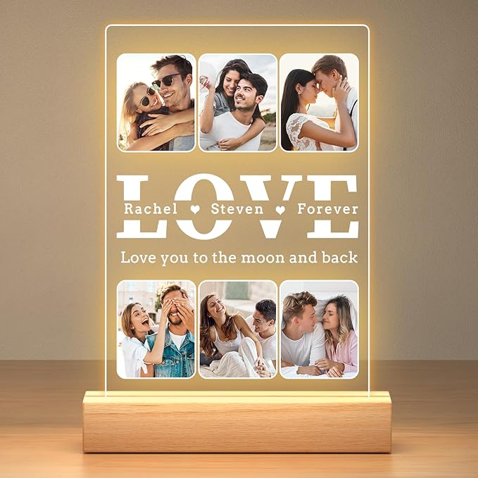 Personalized Anniversary Birthday Gifts for Women Men, Customized Picture Frames, Custom Photo Frame with Photos, Customized Valentines Day Gifts for Him Her Girlfriend Boyfriend