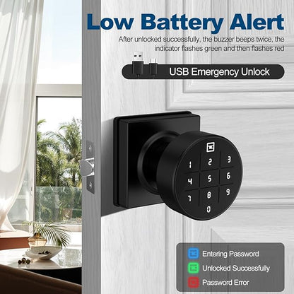 GeekTale Smart Keypad Door Lock, Electronic Digital Door Lock with Code, Smart Door Knob with Keypad, Black