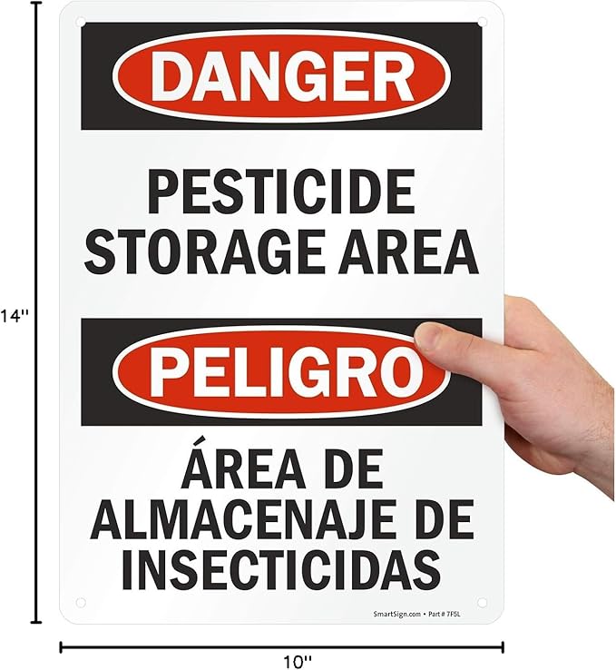 SmartSign "Danger - Pesticide Storage Area" Bilingual Sign | 10" x 14" Plastic