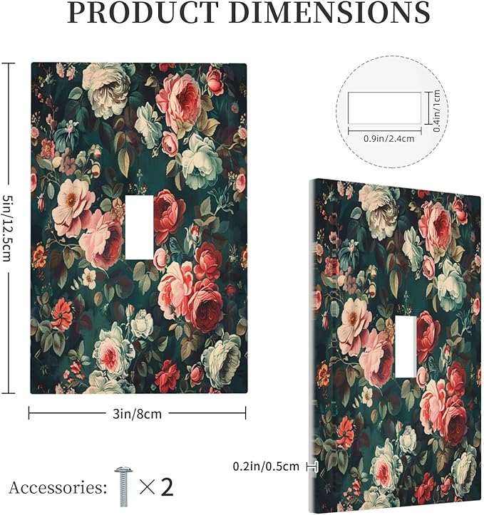Decorative Light Switch Cover Baroque Vintage Peony Flower Floral 1 Gang Single Toggle Device Electrical Faceplate Switchplates Decorator Outlet Wall Plate for Bedroom Farmhouse Decor