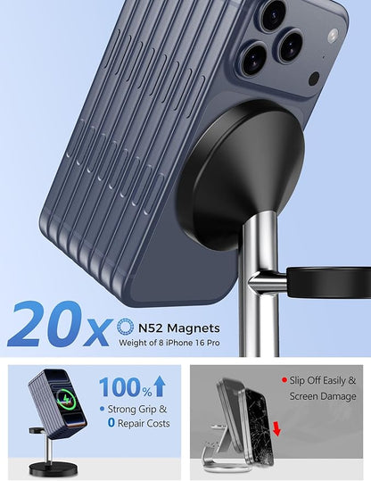 2025 3 in 1 Wireless Charging Station Compatible with MagSafe, 15W Fast Magnetic Mag-Safe Charger Stand for Apple iPhone 17 16 15 14 13 12 Series iWatch AirPods Pro 4 3 2, SilverBlack