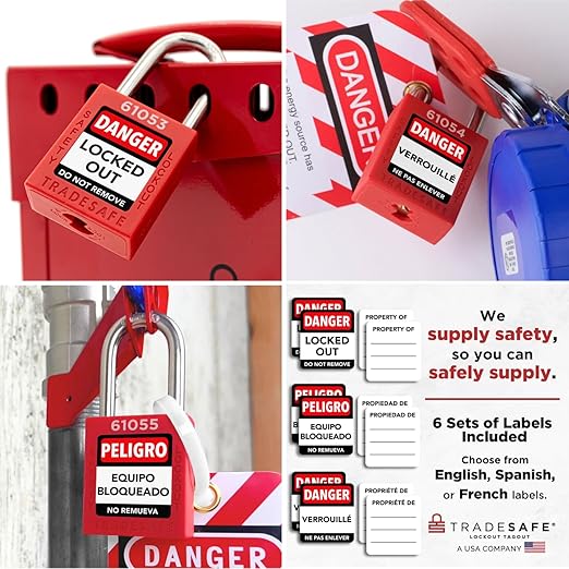 TRADESAFE Lockout Tagout Locks Set - 10 Red Loto Locks, Lockout Locks Keyed Different, 2 Keys Per Lock, OSHA Compliant Lock Out Tag Out Padlocks, Safety Padlocks for Electrical Lockout Tag Out Kits