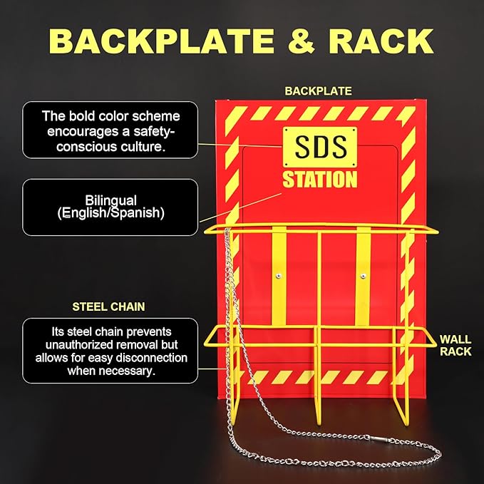 MSDS SDS Binder and Wall Station,Yellow Heavy Duty 3 Inch Material Safety Data Sheet 3 Ring Binder with SDS Wire Rack and Display Sign, Chain,Mounting Hardware,Safety Posters,MSDS Labels