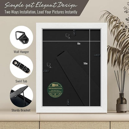 VCK 8.5x11 Picture Frames white Set of 6, Wide Border Wood Multi Certificate 8.5 x 11 Frame, Family Photos, Office Prints, Studio/Gallery Artwork, Woodgrain Series, Tabletop & Wall Hanging