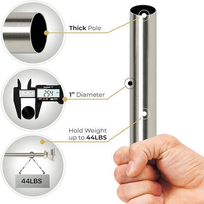 Deco Window 1 Inch Adjustable Satin Silver Curtain Rod for Windows & Doors Curtains with Square Finials & Brackets Set - 36" to 66"
