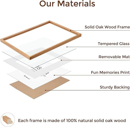 Fun Memories 18x24 Picture Frames, Oak Wood 18 x 24 Poster Frames Set of 2, 18x24 Frame Matted to 16x20, Rustic Wooden 18 x 24 Frame with Tempered Glass, Minimalist 18"x24" Art Frames, Oak Color