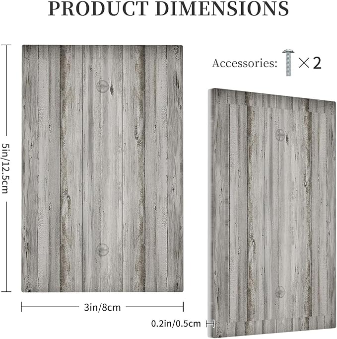 Light Switch Cover Plate Farmhouse Rustic Grey Barn Door Wood 1 Gang No Device Blank Electrical Wall Plates Faceplate Decorative Switch Plate for Bedroom Cabin Decor