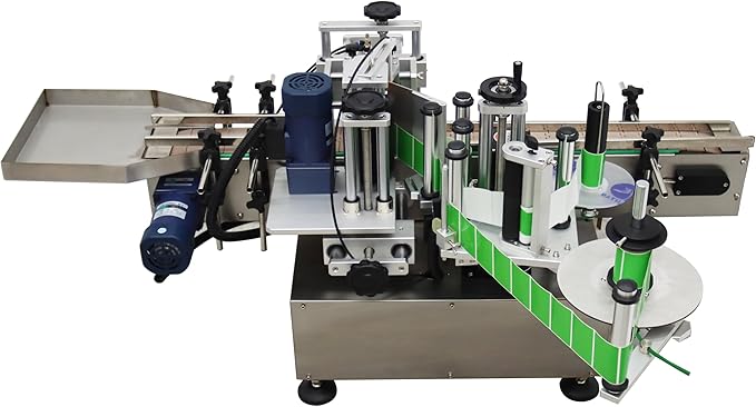 Automatic Round Bottle Labeling Machine Label Sticking Pasting Machine with Conveyor Bottle Diameter 0.78-4.72inch 360°Labeling