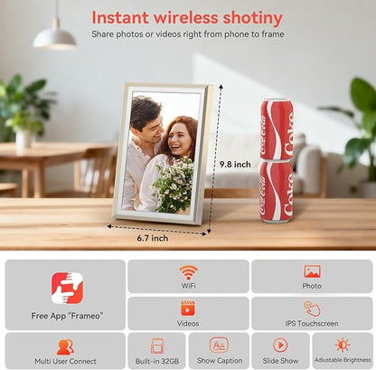 Frameo 10.1 inch Digital Picture Frame, Smart WiFi Digital Photo Frame with 32G Memory, HD Touch Screen, Auto-Rotate(ChampagneGold)