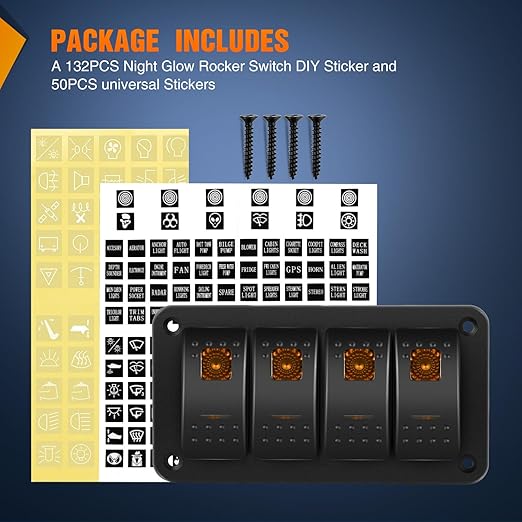 Nilight 4 Gang Rocker Switch Panel with Orange LED Light 5 Pin On Off Pre-Wired Aluminum Toggle Switches Waterproof for 12V/24V Cars Marine Boats ATVs Trailers RV Trucks