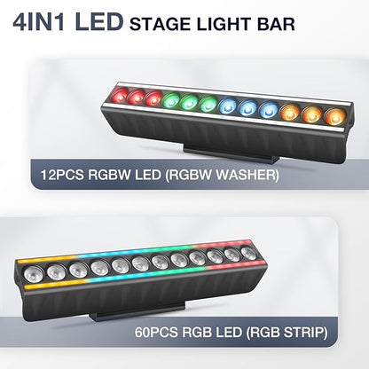 LED Stage Wash Light Bar: Dual-Row Pixel LED Strips Flanked with RGBW Beam - 60W 4IN1 RGBW Color Changing - DMX Control by DJ Party Planner - Uplights for Wedding Christmas Music Show Band - 2 Pack